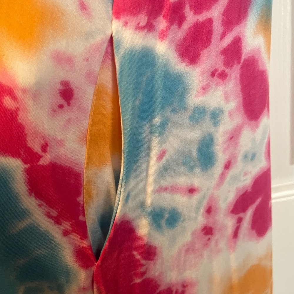 Casual Swing V-neck T-Shirt Tank Dress Colorful Tie-Dye Orange Pink Blue Sz S - Picture 6 of 9